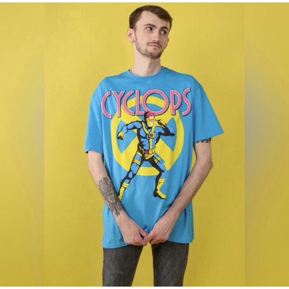 Marvel X-Men Cyclops Graphic T-Shirt Mens Blue Xavier Institute Cakeworthy New